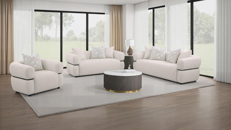 Jeanette 73-inch Fabric Upholstered Round Arm Loveseat Beige