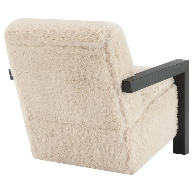 Fitzroy - Faux Fur Upholstered Chair Solid Wood Arms - Latte