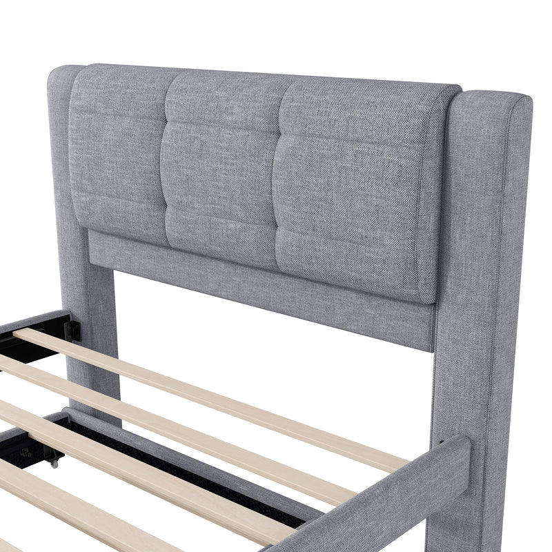 Upholstery Platform Bed With Trundle, Trundle Can Be Flat Or Erected