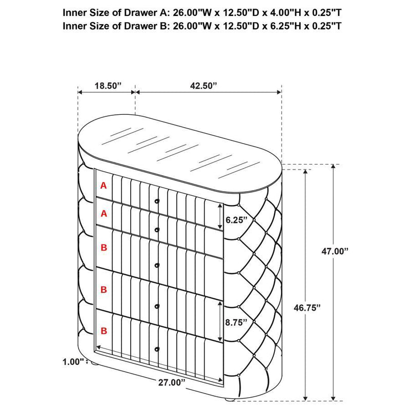 Sonya - 5-Drawer Upholstered Bedroom Chest Of Drawers - Ivory