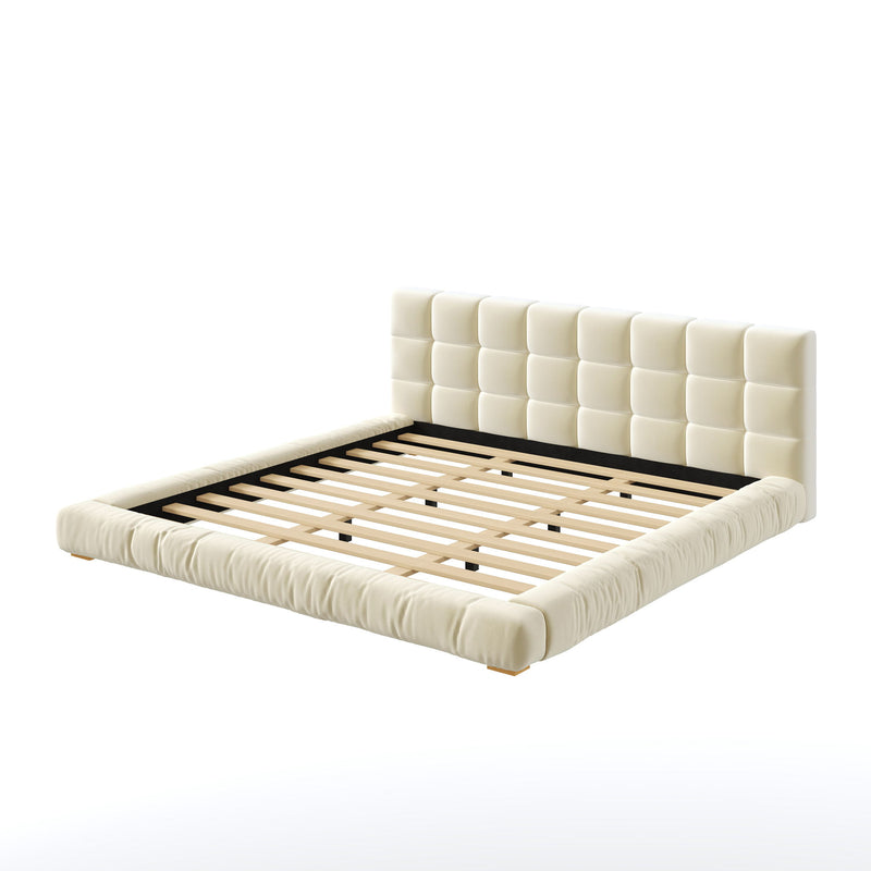 Upholstered Platform Bed Frame With Tufted Headboard