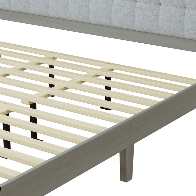 Mid Century Modern Platform Bed With Upholstered Headboard