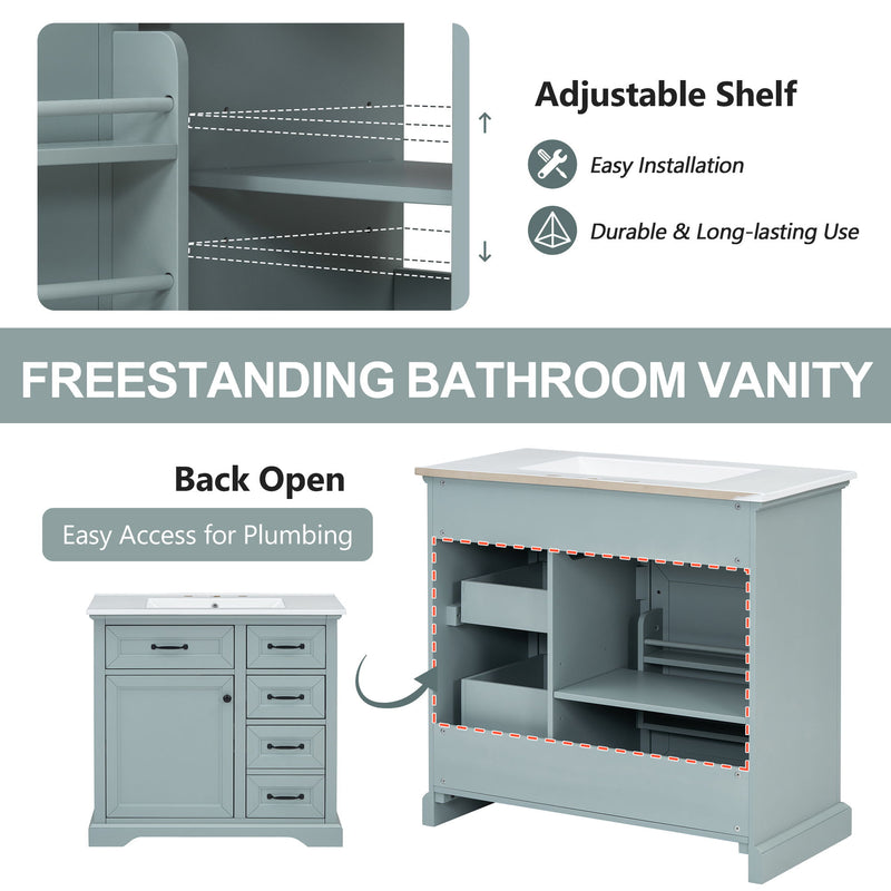 36" Bathroom Vanity With Sink, 2 Tip-Out Drawers, Soft Close Hinges