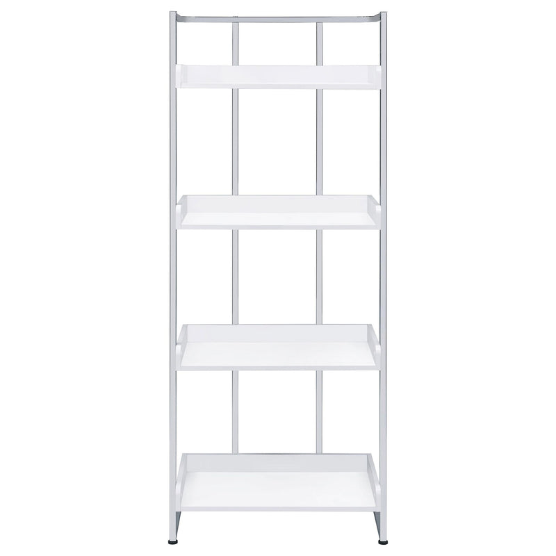 Ember 68-inch 4-shelf Bookshelf White High Gloss and Chrome