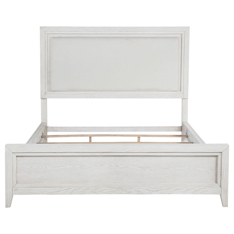 Marielle Eastern King Upholstered Panel Bed Distressed White