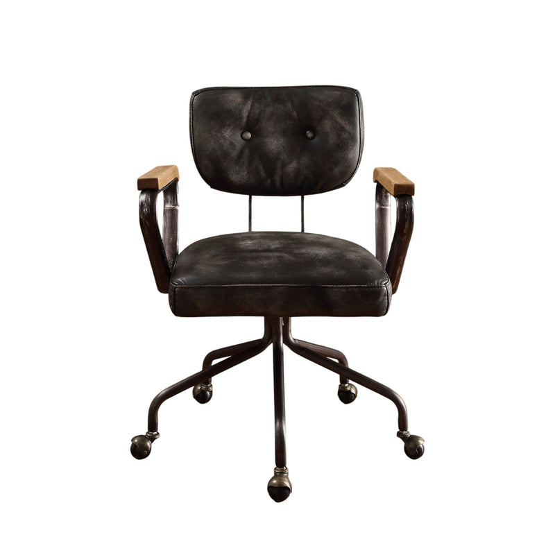 Hallie - Top Grain Leather Office Chair - Vintage Black