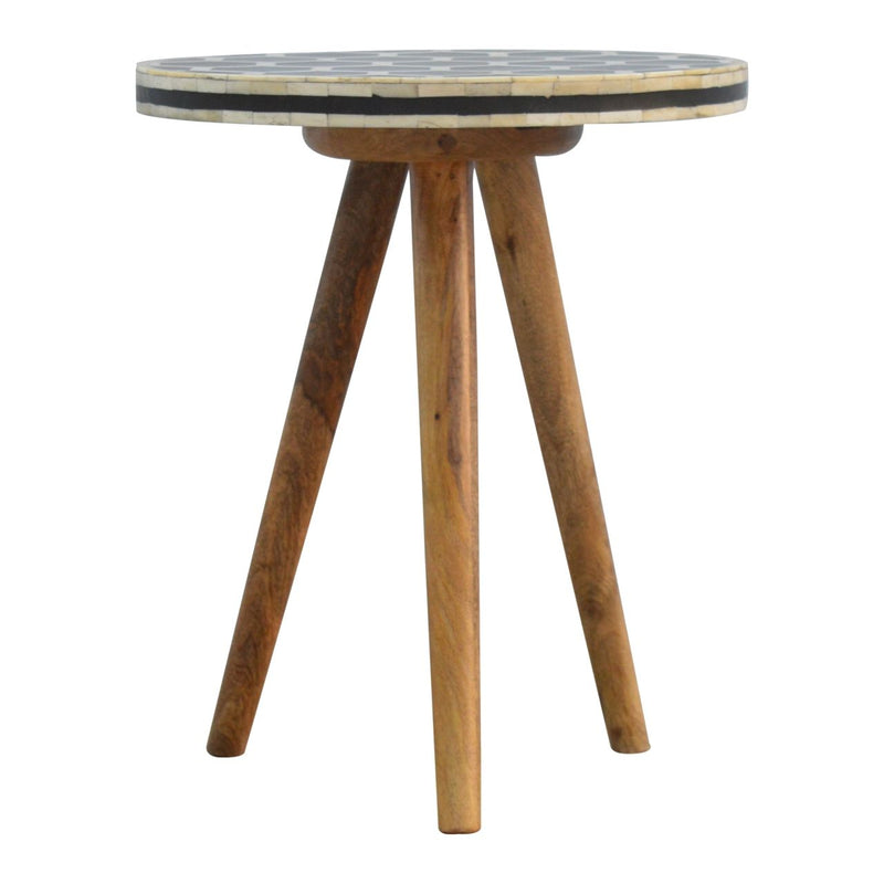 Inlay Bone Tripod Stool - Beige / White