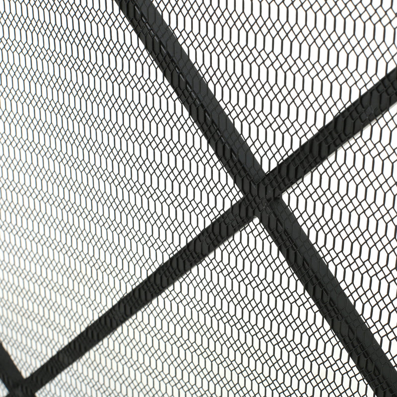 Minimalist Single Panel Iron Fireplace Screen With Diamond Design - Black