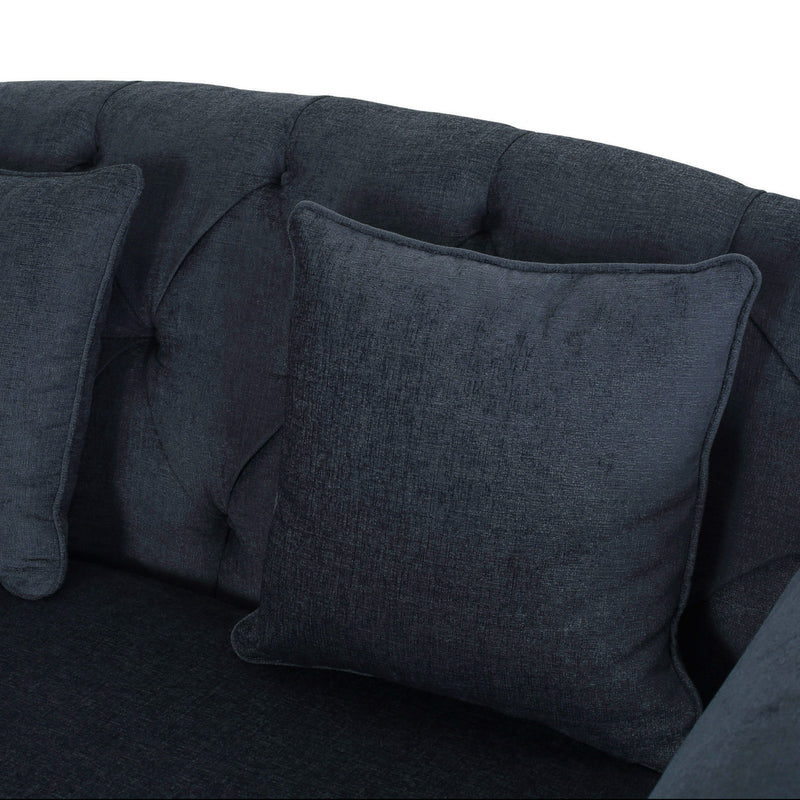 Upholstered Chaise Lounge & Scroll Arms, Turned Legs And 2 Pillows - Charcoal