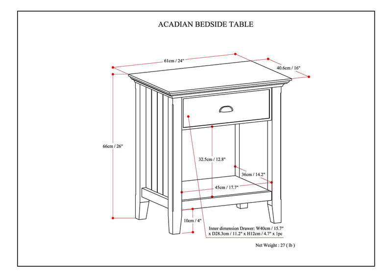 Acadian - Bedside Table - Rustic Natural Aged Brown