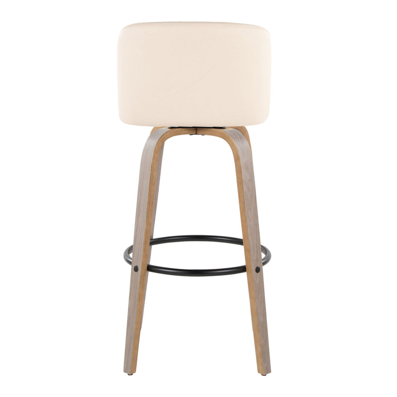 Toriano - Contemporary Fixed Height Barstool With Swivel With Round Footrest (Set of 2) - Light Gray / Cream