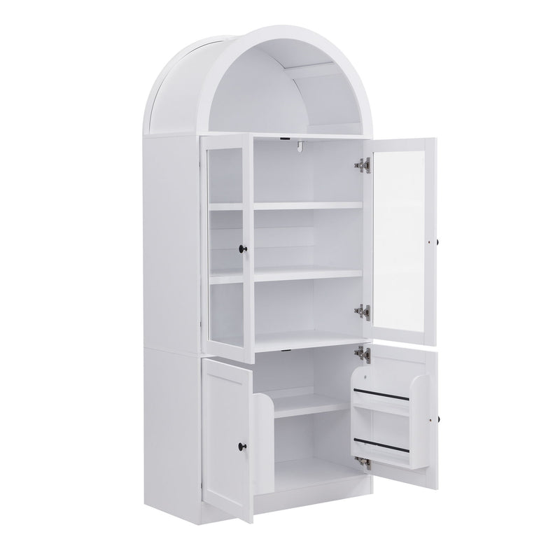 Tall Arched Top Storage Cabinet With 5 Tier Shelves, Soft Close Hinges