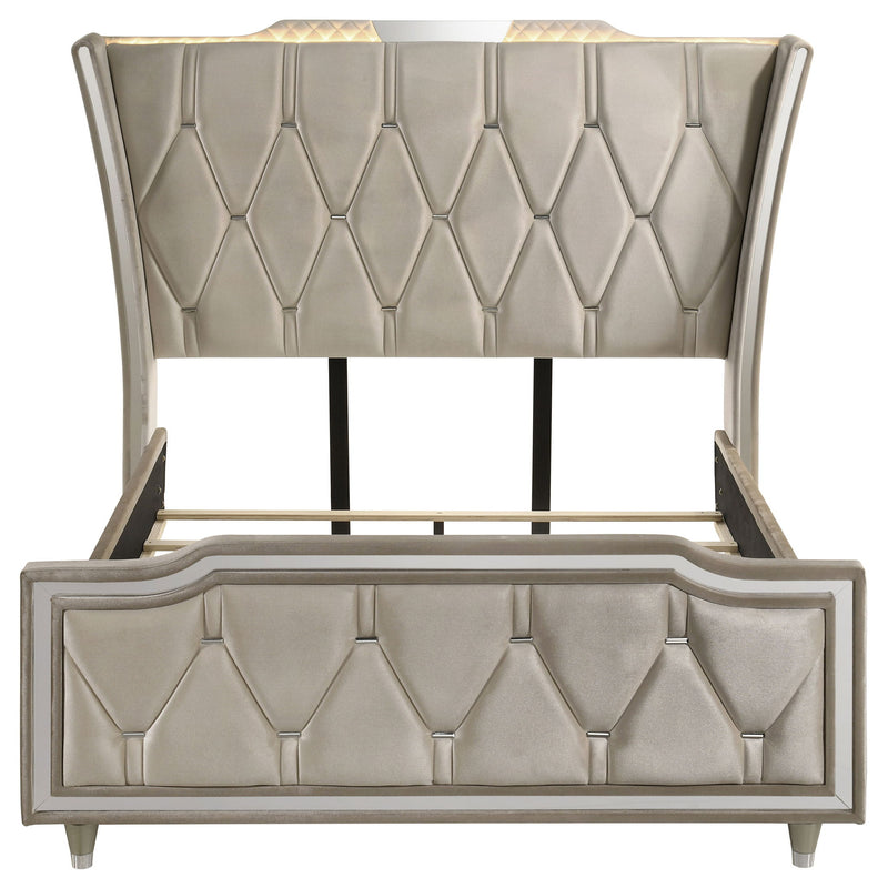 Mika - LED Upholstered Bed With Tufted Wingback Headboard And Ambient Lighting