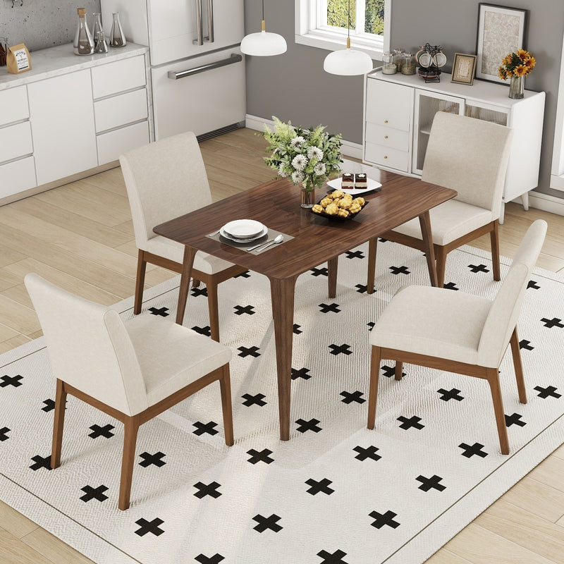 5 Piece Dining Set With Table And Upholstered Chairs - Light Beige / Walnut