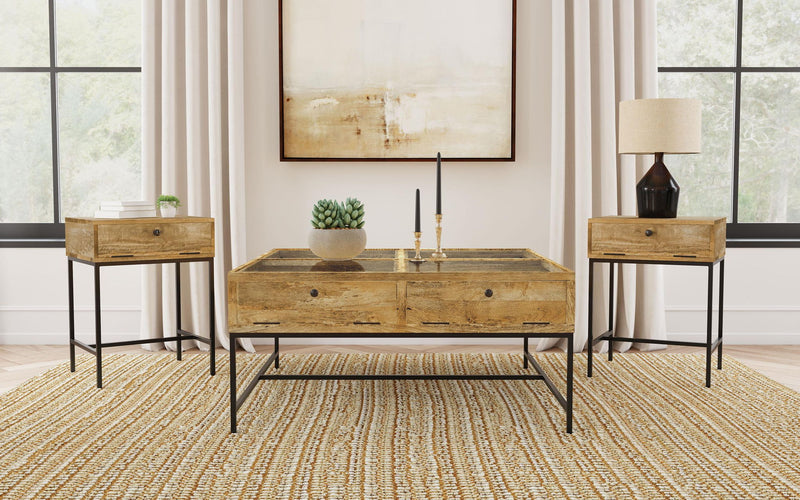 Stephie 3-piece Square Coffee and End Table Set Honey Brown