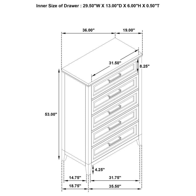Marielle - 5-Drawer Bedroom Chest - Distressed White