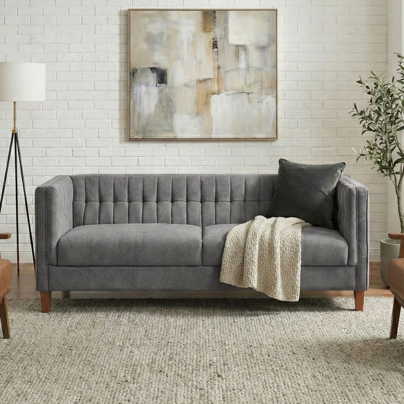 Modern 3 Seater Sofa, Upholstered Couch With Curved Armrests
