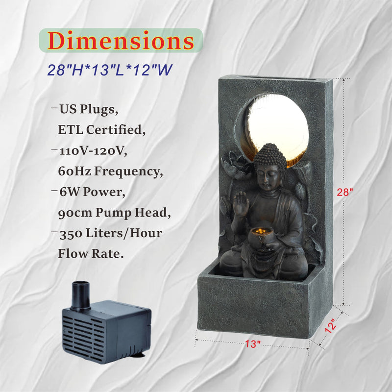 Zen - Outdoor Buddha Waterfall Fountain - Black