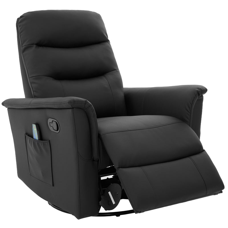Manual Recliner Chair With 8 Point Massage And Swivel Function For Living Room - Black
