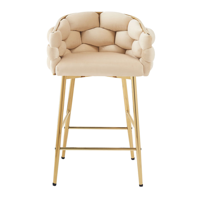 Modern Counter Stools (Set of 2) Counter Stools With Iron Frame, Soft Back And Cushion, Footrest, Suitable For Kitchen - Beige