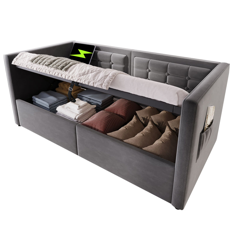 Upholstered Daybed With Hydraulic Storage And USB / Type - C Charging