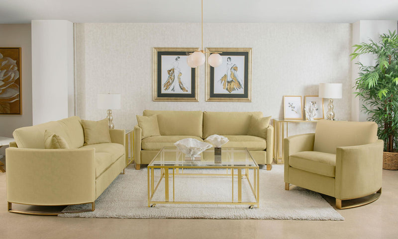 Corliss Upholstered Curved Track Arm Loveseat Camel