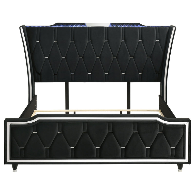 Mika - LED Upholstered Bed With Tufted Wingback Headboard And Ambient Lighting