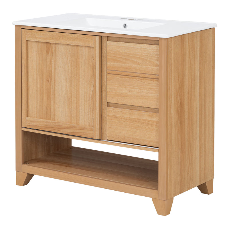 36" Bathroom Vanity With Sink, Soft Close Drawers - Natural
