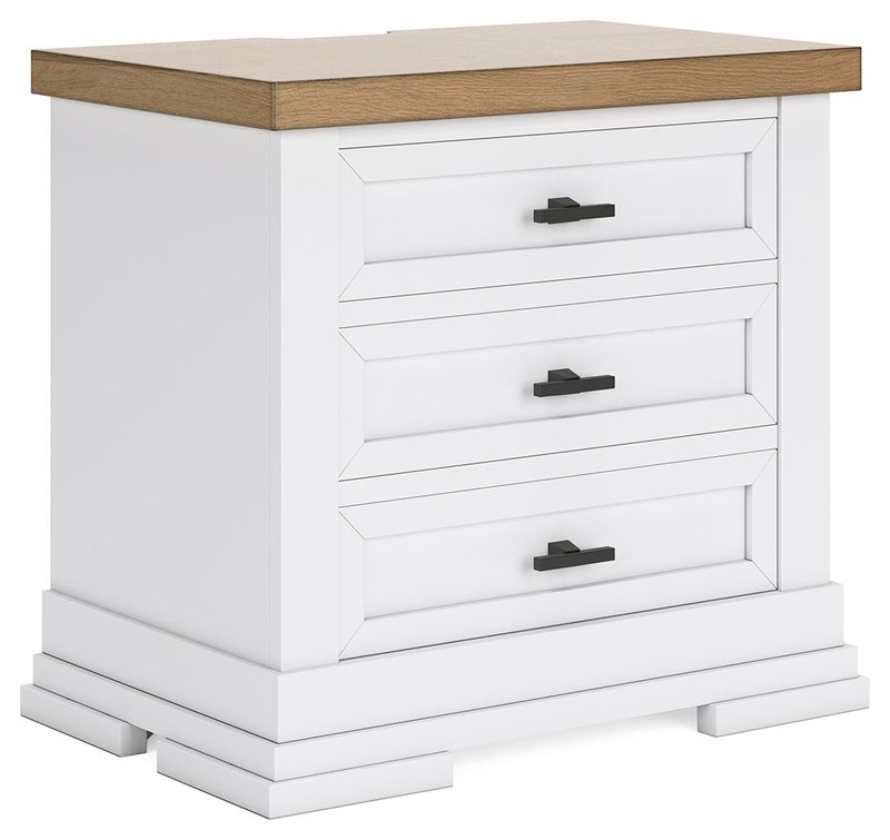 Ashbryn - Three Drawer Night Stand - White / Natural