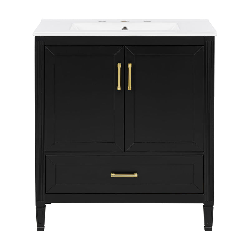 Elegant Fluted Bathroom Vanity With Sink, Soft Close Doors & Drawer