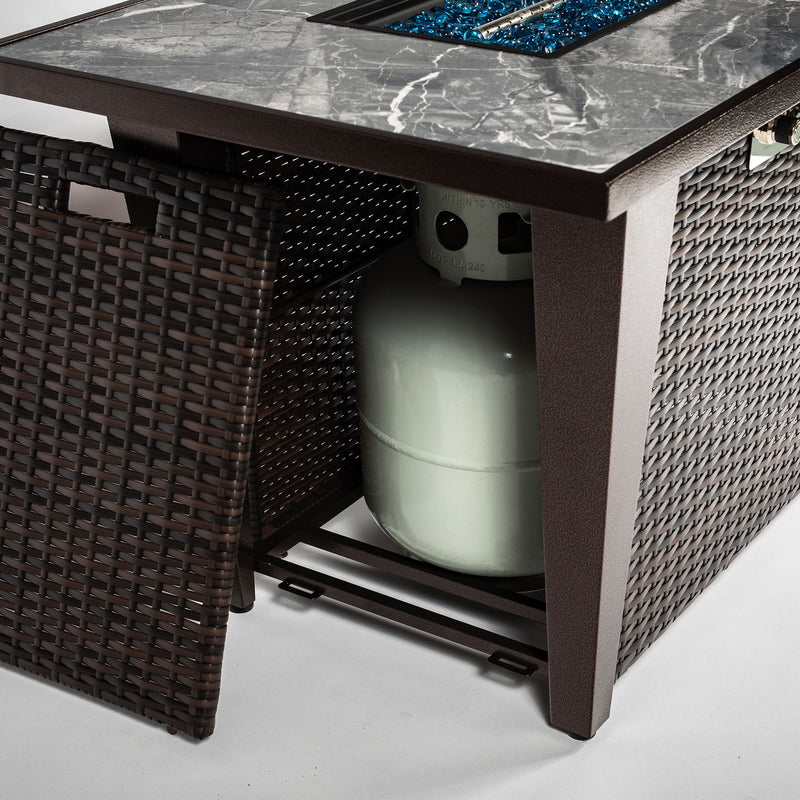 Fire Pit Table, Glass Wind Guard And Rain Cover, Lid - Brown