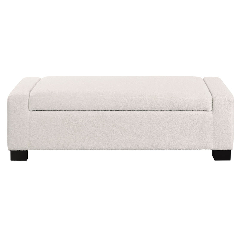 Textured Boucle Ottoman Bench With Hinged Lid For Seating And Storage - Beige