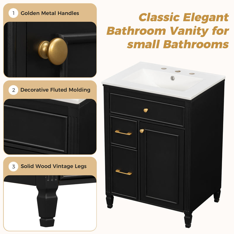 Freestanding Bathroom Vanity With Sink, Soft Close Door, Tip Out Drawer
