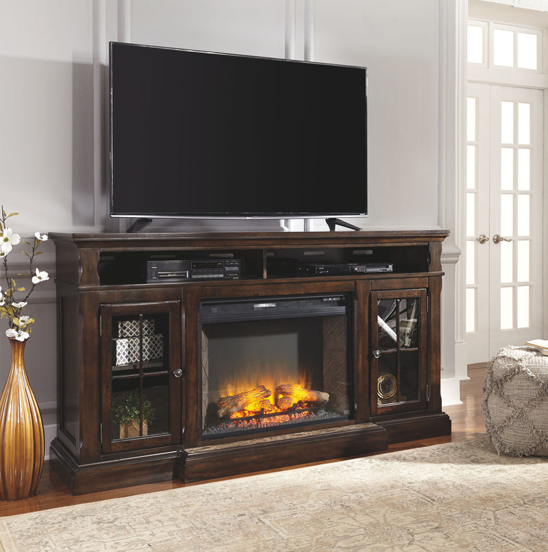 Roddinton - XL TV Stand w/Fireplace Option - Dark Brown