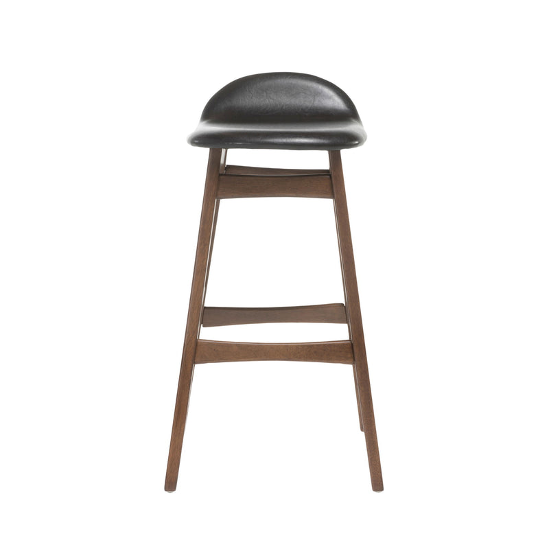 Contemporary Bar Stool With Stylish Seat And Small Backrest - Dark Brown