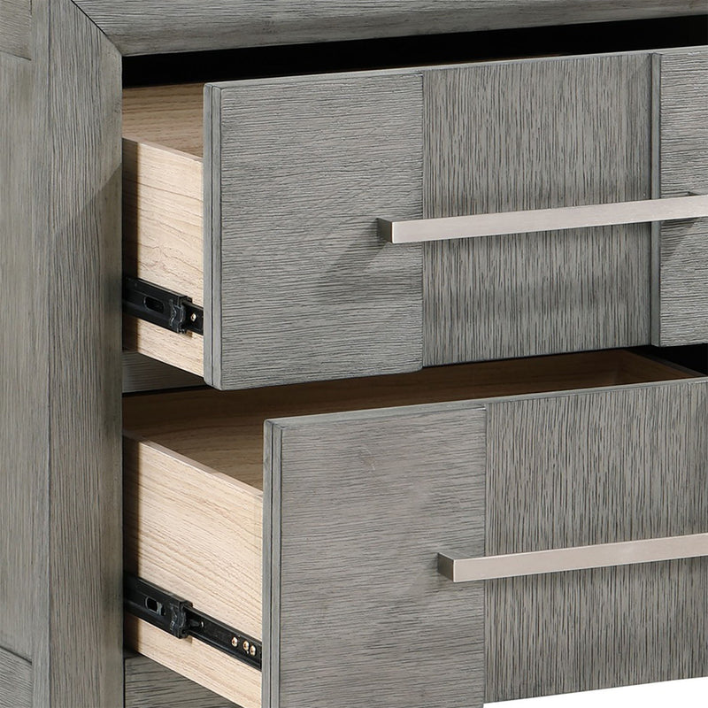 Modern 2 Drawer Nightstand In Gray Finish With Silver Metal Handles, Contemporary Bedside Table With Smooth Glide Drawers