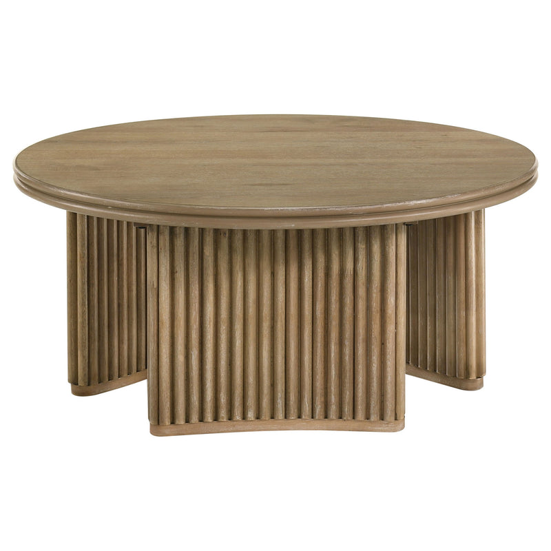 Dreydon - Round Coffee Table With Curved Pedestal Base - Light Brown