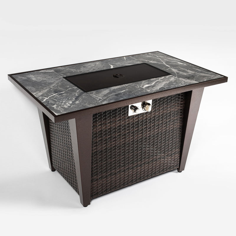 Fire Pit Table, Glass Wind Guard And Rain Cover, Lid - Brown