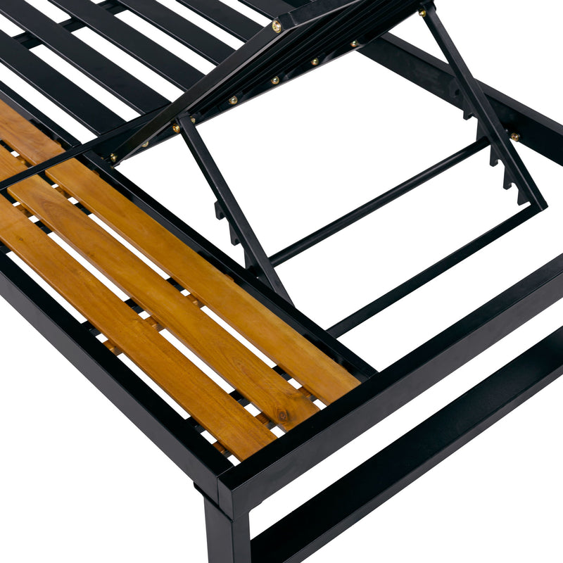 Chaise Lounge Set, 5 Position Adjustable, Flat Side Surface Storage