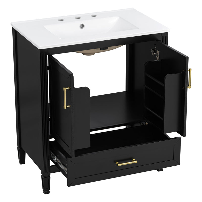 Elegant Fluted Bathroom Vanity With Sink, Soft Close Doors & Drawer