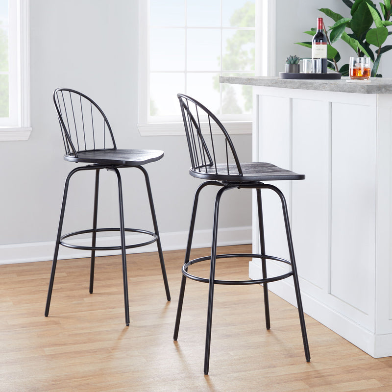 Riley - Claire Farmhouse Fixed Height Barstool With Swivel With Round Footrest (Set of 2)