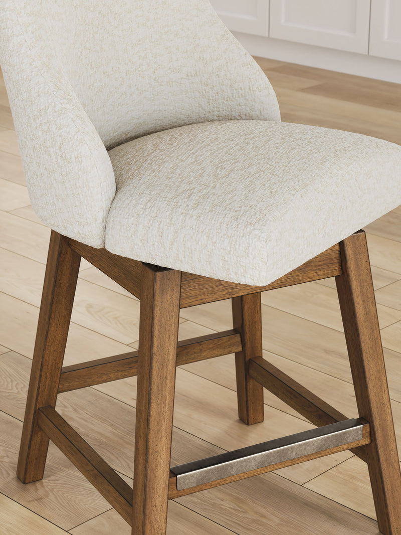 Cabalynn - Upholstered Swivel Barstool (Set of 2) - Oatmeal / Light Brown