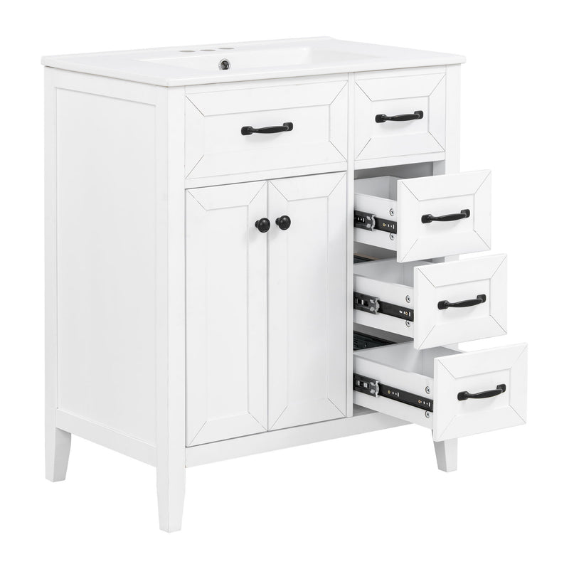 Bathroom Vanity With Sink, Freestanding Design, Soft Close Doors & Drawers - White