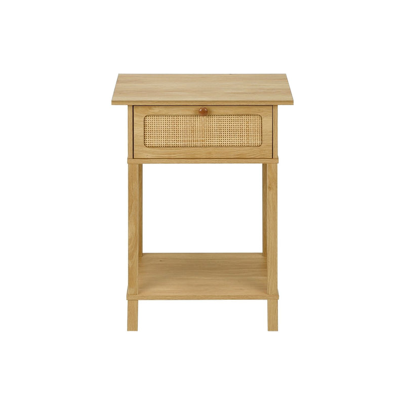 Accent Table With Storage Drawer, 2 Tier Nightstand For Living Room - Natural