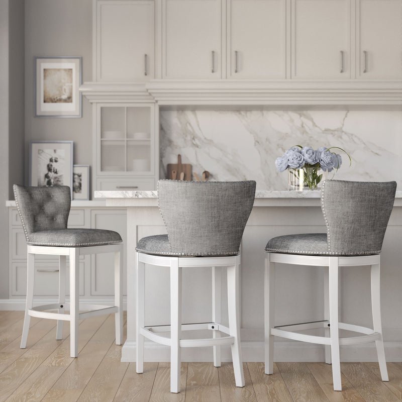 Upholstered Swivel Stool With Back