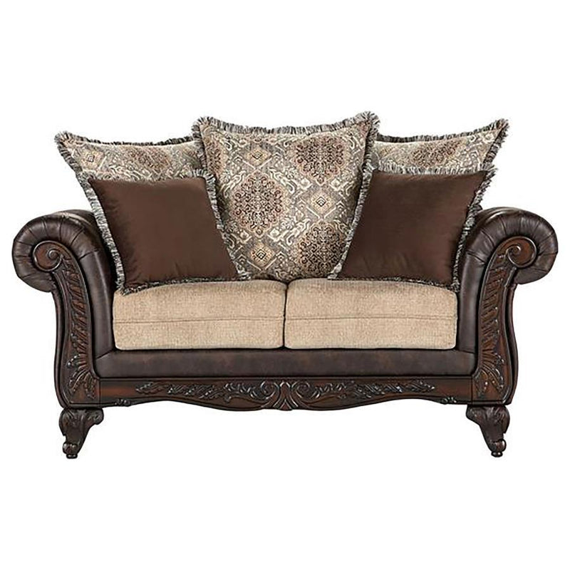 Elmbrook - Upholstered Rolled Arm Loveseat - Brown