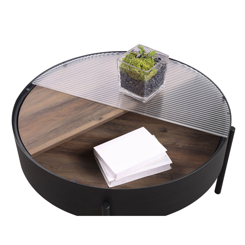 Rafael - 2 Piece Coffee Table Set With Sliding Storage - Tan / Black