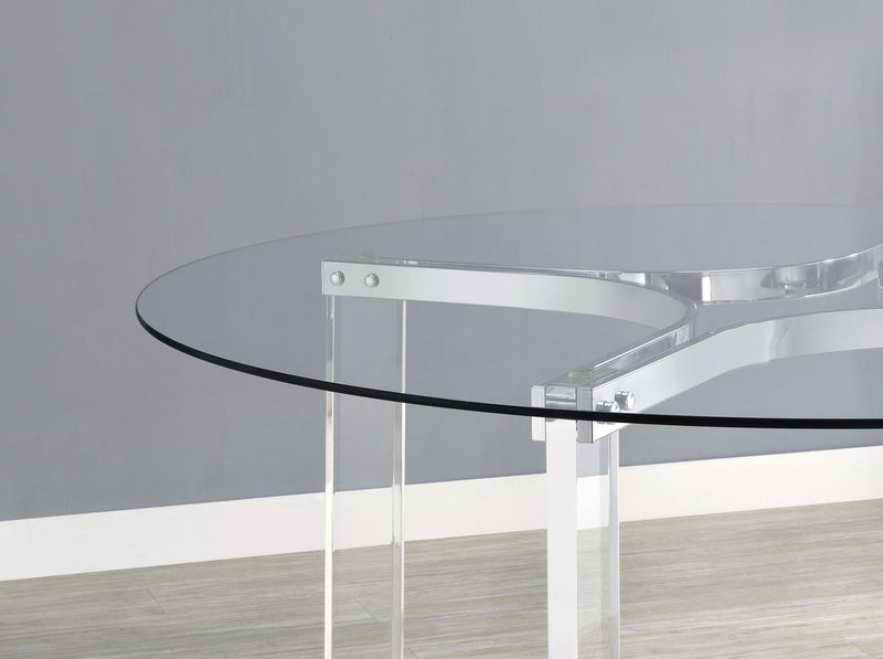 Keeling 47-inch Round Glass Top Acrylic Dining Table Chrome
