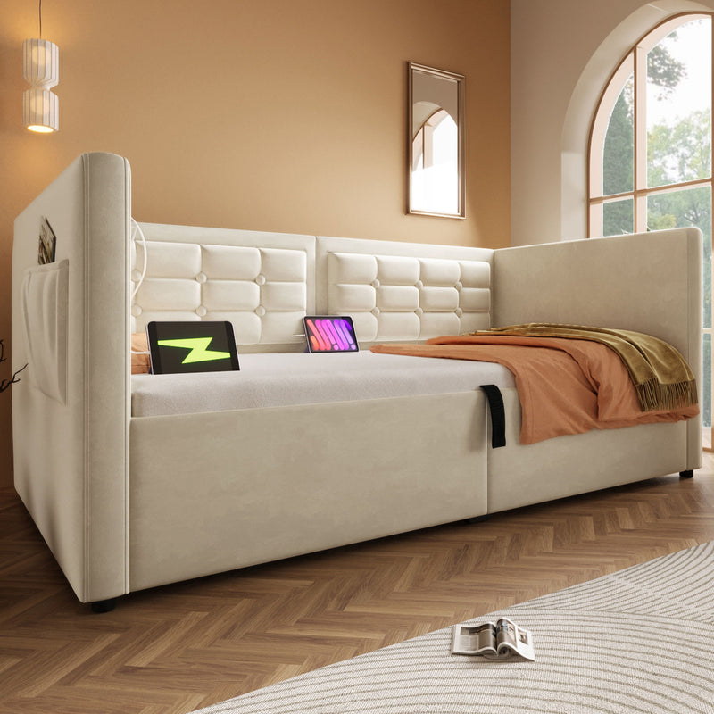 Upholstered Daybed With Hydraulic Storage And USB / Type - C Charging