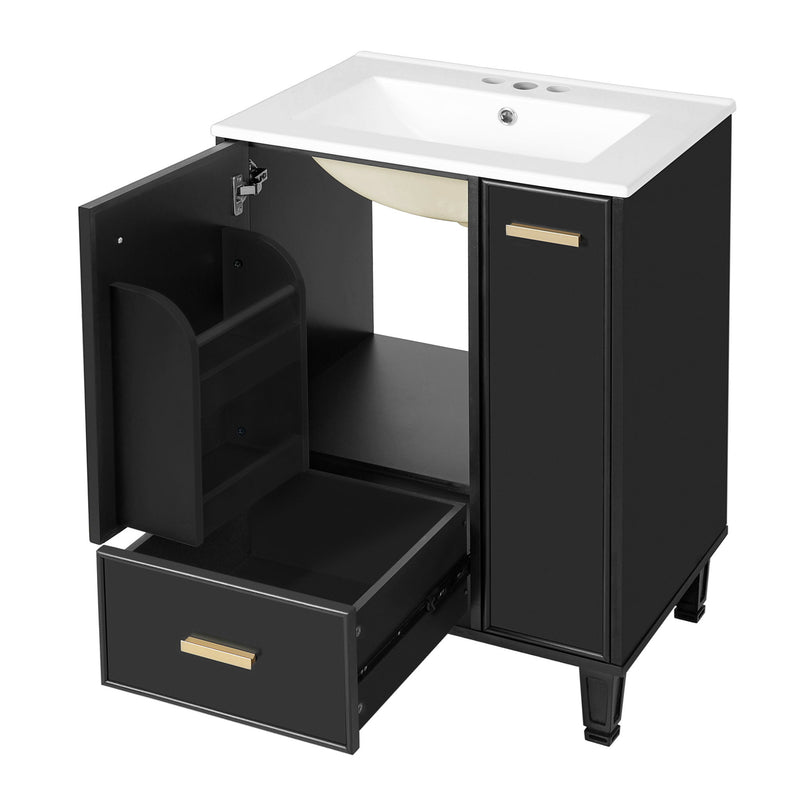 Bathroom Vanity With Sink, Deep Drawer And Pull Out Basket, Rectangular Design - Black